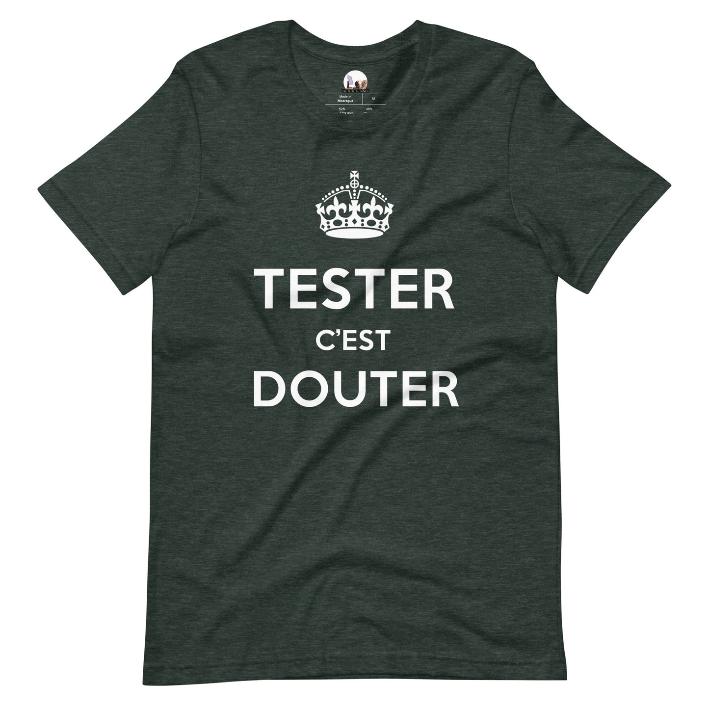 T-shirt développeur unisexe Tester c’est douter